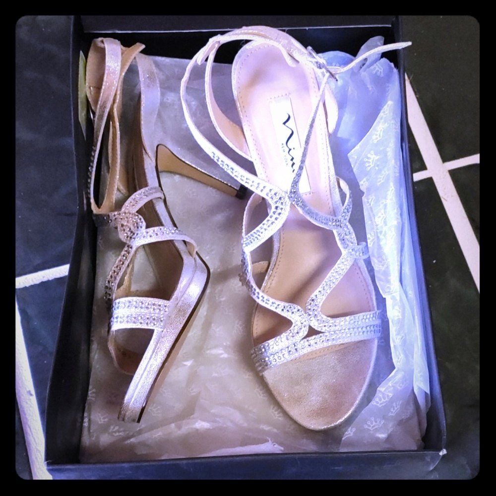 Silver rhinestone heels